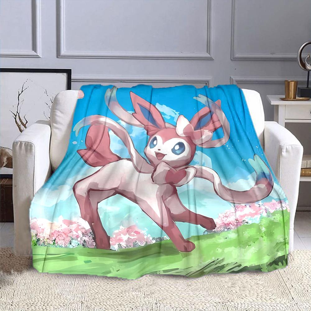 Cute Sylveon Eevee Pink Blanket for Couch or Bed - 3D Pattern Decor Blanket - Cozy Soft Fuzzy Blankets Suitable for All Seasons