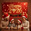 Баннер Задний фон на Новый год 150x100 см Многоразовый 2026 Ткань для фона Цветная Черно-золотая Ткань для декора стены на Новый год Оформление вечеринки