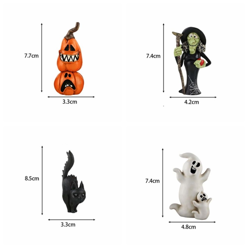 3D Halloween Ghost Figurine Resin Scary Pumpkin Witch Black Cat Statue Gothic Realistic Halloween Ornament