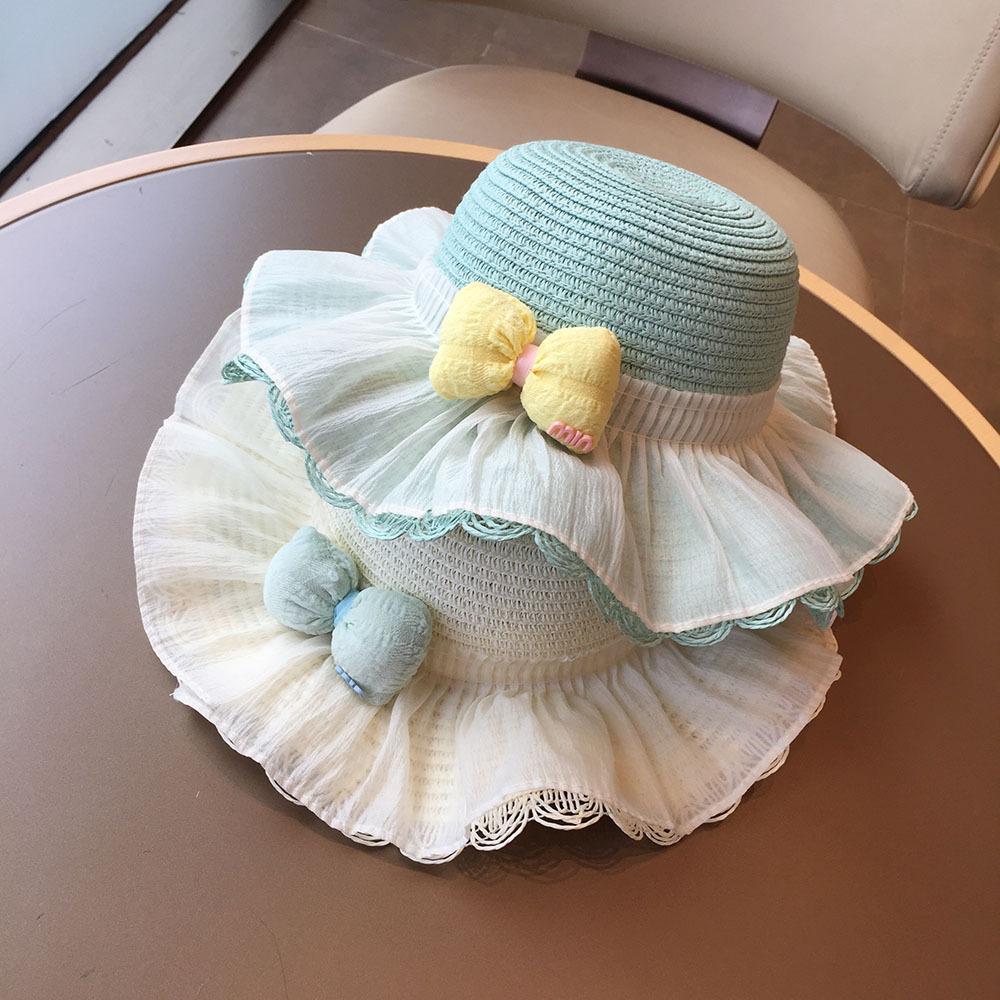 Girls Summer Straw Sun Hat With Large Brim And Bowknot Princess Beach UV Protection Fishing Hat For Kids