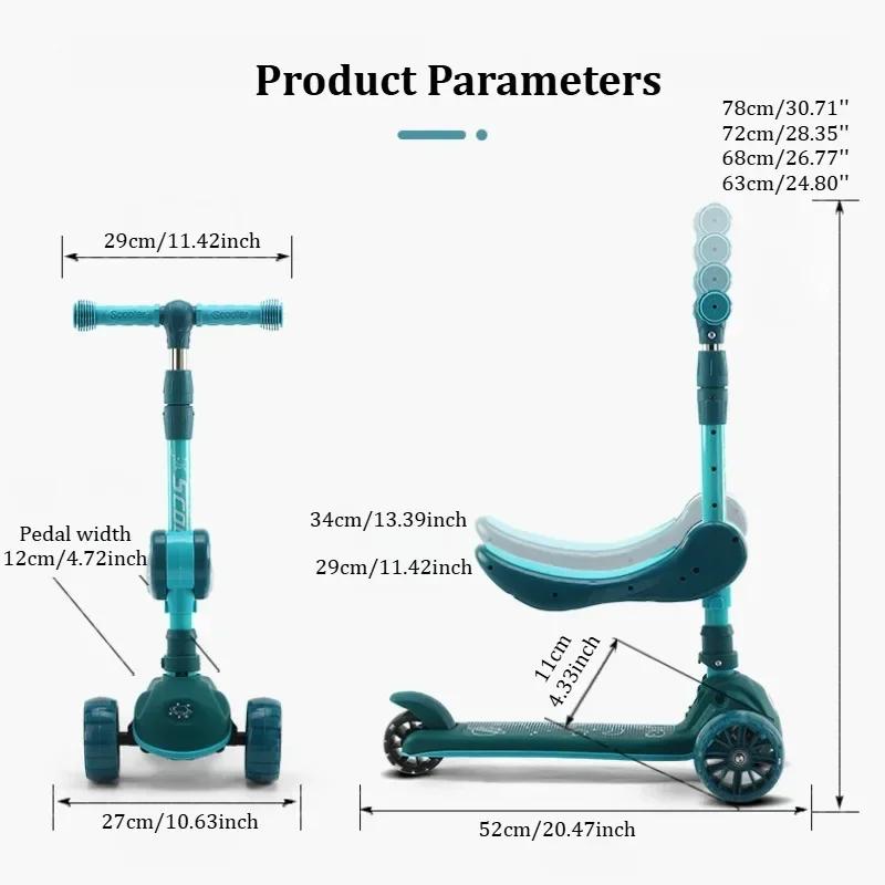 Детский кик-скутер 2-в-1 со светодиодными колесами, регулируемой высотой, широкой декой, трехколесный скутер, сиденье/стоя, детская игрушка для улицы