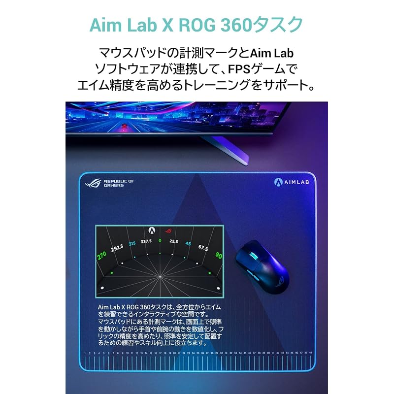 Игровой коврик для мыши ASUS ROG Hone Ace Aim Lab Edition (Большой/Aim Lab X ROG 360 Задача/Гибридная Ткань/Нано Покрытие/Прошивка против Задиров/Резина