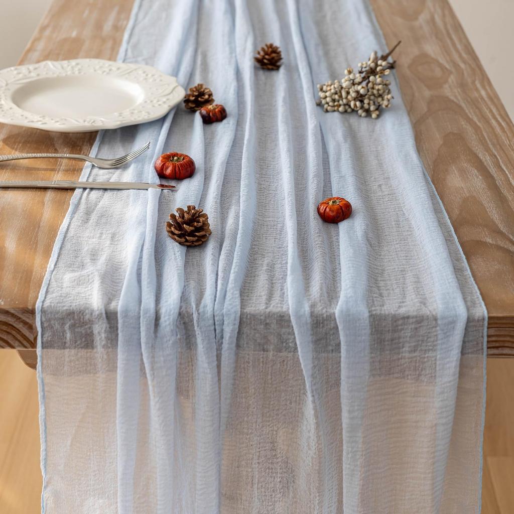 Boho Rustic Sheer Gauze Table Runner, Lightweight Cheesecloth Table Centerpiece For Wedding, Dining & Party, Summer Home Decor