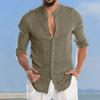 Дизайнерские весенне-летние мужские повседневные рубашки из хлопка и льна, однотонные рубашки с длинными рукавами, свободные рубашки с воротником-стойкой