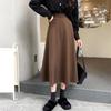 Women Midi Skirt High Waist A-Line Skater Skirt Solid Color Large Hem Commuting Style Office Lady Skirt Workwear