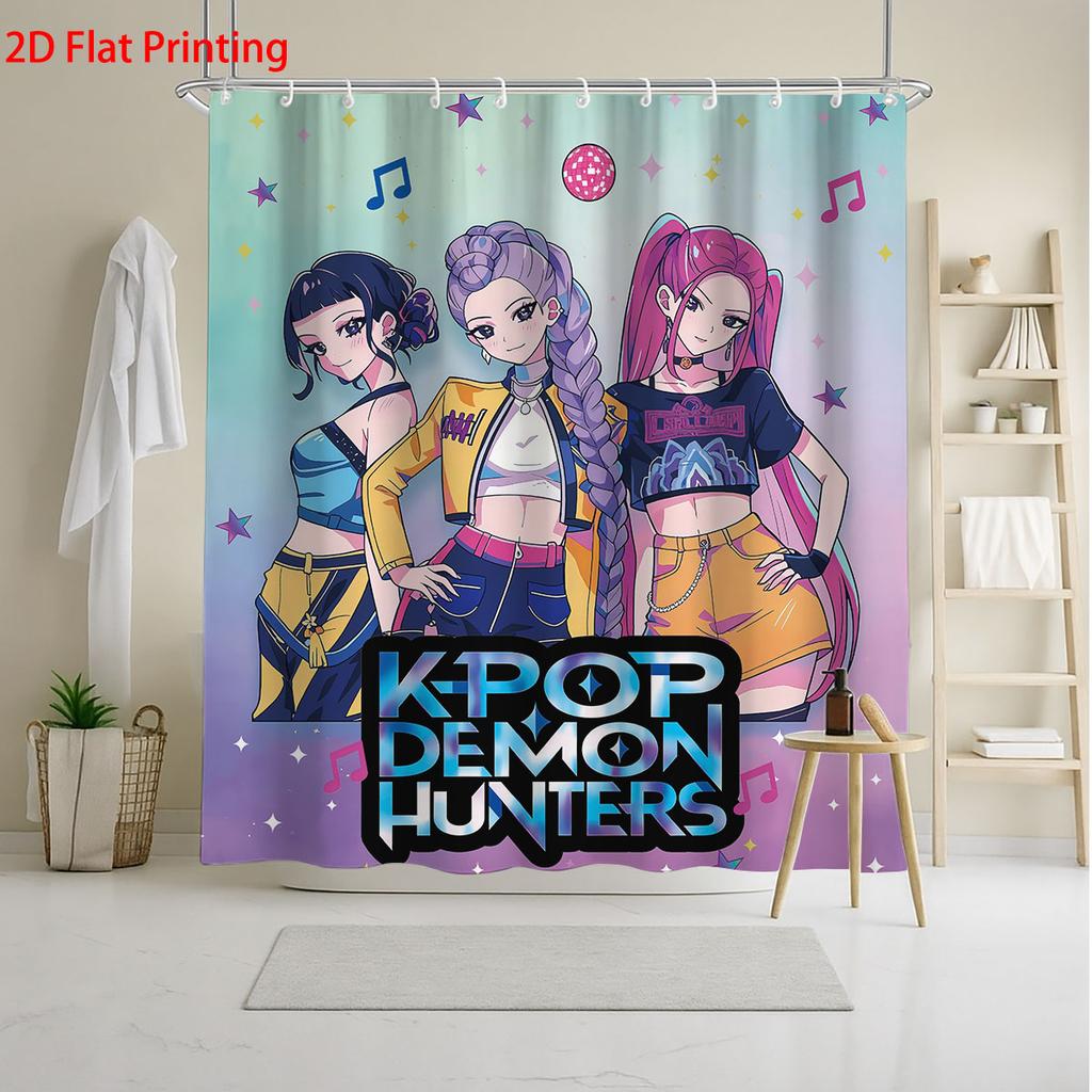 1 шт. K-pop Истребители демонов Принт Водонепроницаемая Занавеска для душа Приватность Подвесная штора с 12 крючками Несколько размеров Машинная стирка