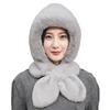 Women Winter Hat with Integrated Scarf Thick Warm Faux Rabbit Fur Solid Color Full Protection Outdoor Cycling Travel Cold Weather Cap