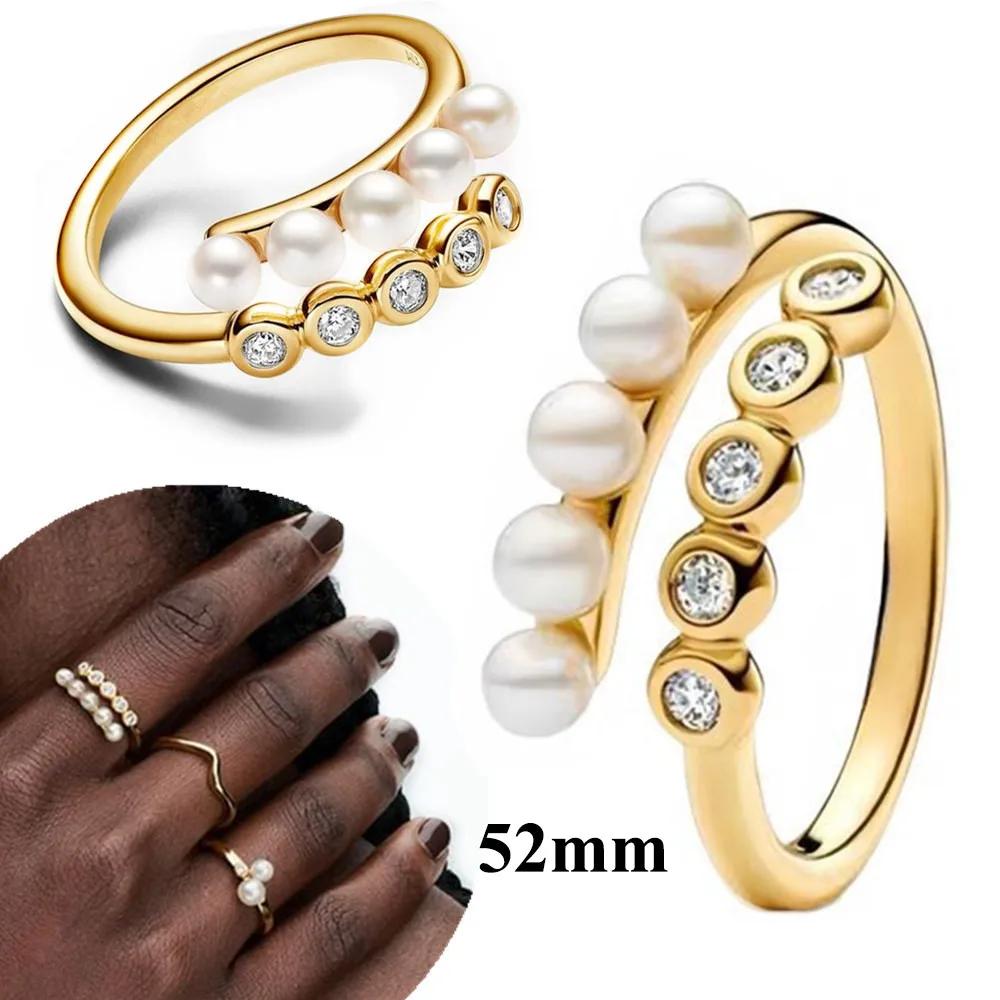 Authentic 925 Silver Rings Rose Golden Shine Pearl Ring Hoop Earrings Necklace for Women Popular Birthday Gift Fine Jewelry
