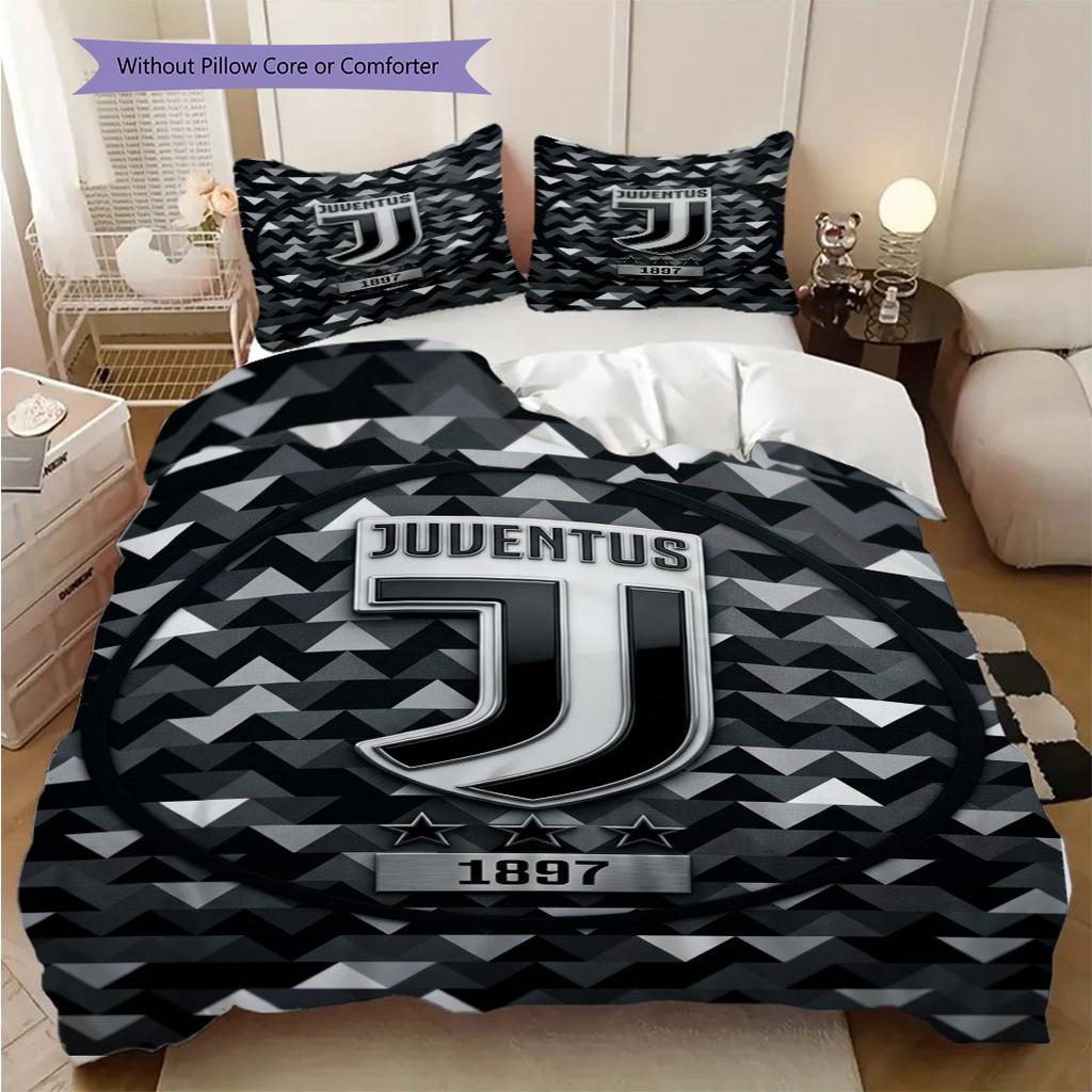 Juventus FC: Hexagonal Football Club Emblem Three-piece set (1 * duvet cover + 2 * pillowcase, without core) Bedding set Duvet cover and pillowcase