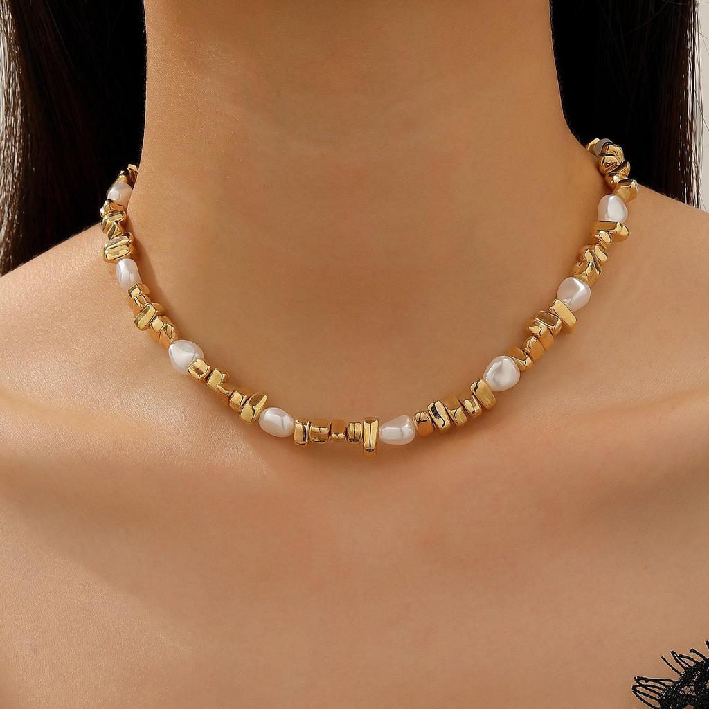 Комплект колье и браслета из барочного неправильного серебристого жемчуга для женщин