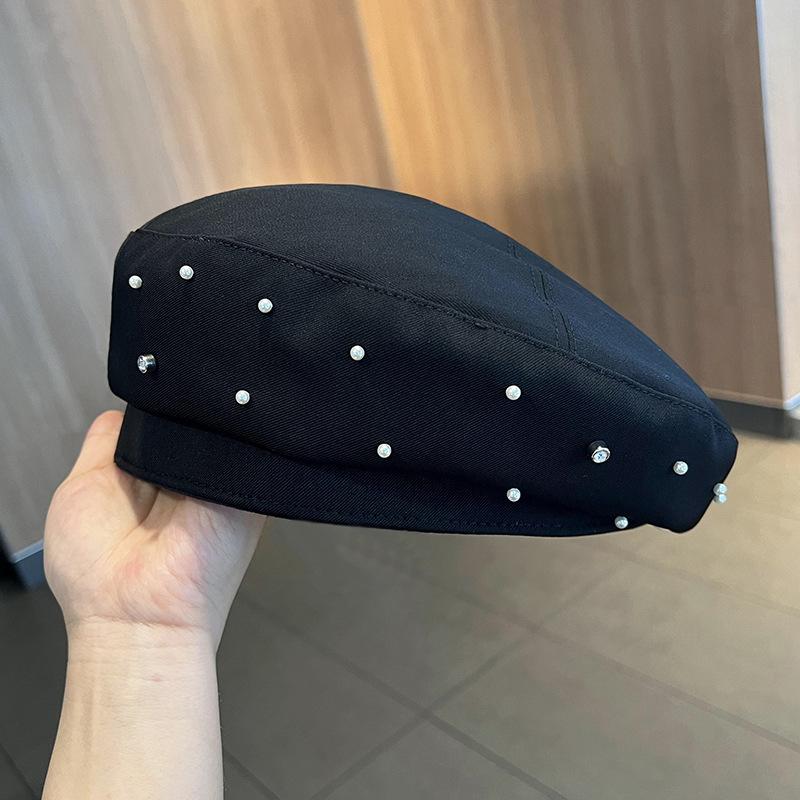 Женский берет со стразами и перламутром, модная весенне-осенняя универсальная шляпа с характером, японская ретро-шляпа с рисунком на лице