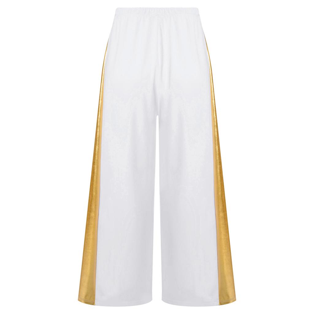 Girls Liturgical Dance Pants Metallic Patchwork High Waist Elastic Band Wide Leg Loose Trousers