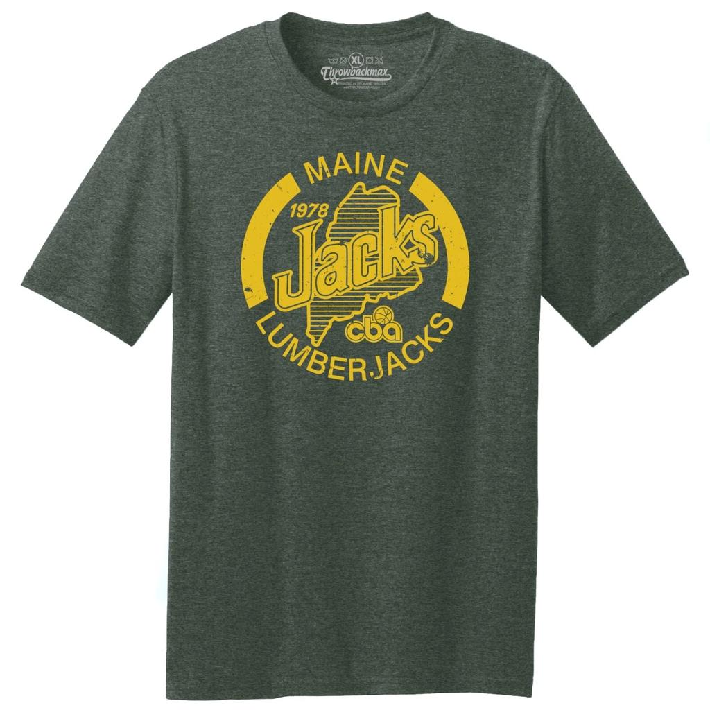 Футболка с логотипом баскетбольной команды Maine Lumberjacks 1978 CBA, трехцветная, зелено-серая