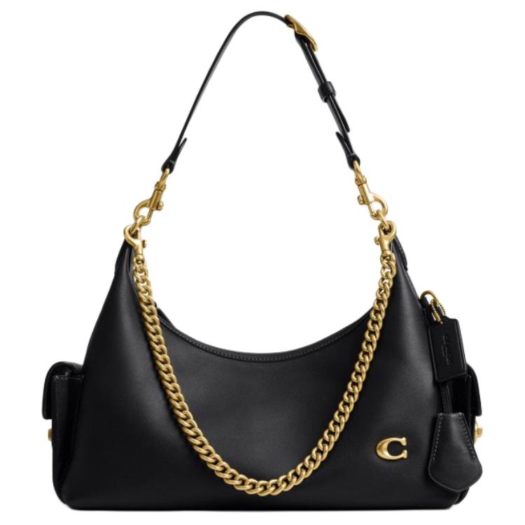 Coach Карманная Джульетта 30 Кожаная Сумка-тоут Через плечо Наплечная Сумка Большие Женские сумки Черный Золотой CDZ70-B4BK