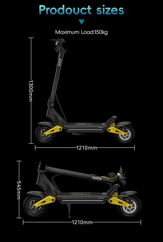 Powerful 1400W Electric Scooter for Adults - 55km/h, 70km Range, Foldable & Off-Road Tires - OOTD S10