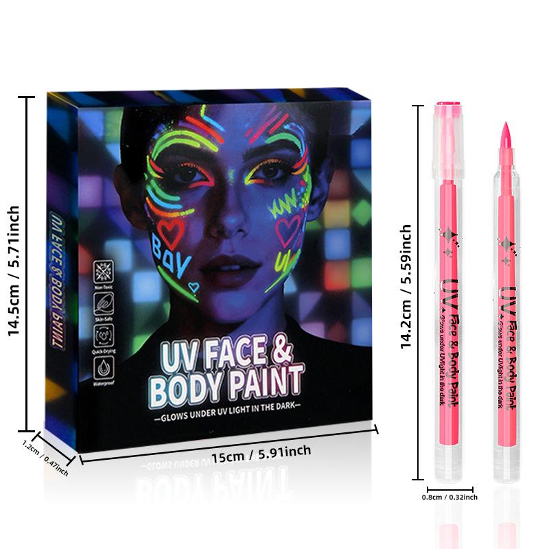 Dual Tip UV Glow Face Body Paint Marker Two Color Lumino Makeup Pen Temporary Tattoo DIY Graffiti Marking Pen for Party Cosplay