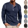 Men's Long Sleeve Shirt Men's Round Neck Button T-Shirt Color Block Top