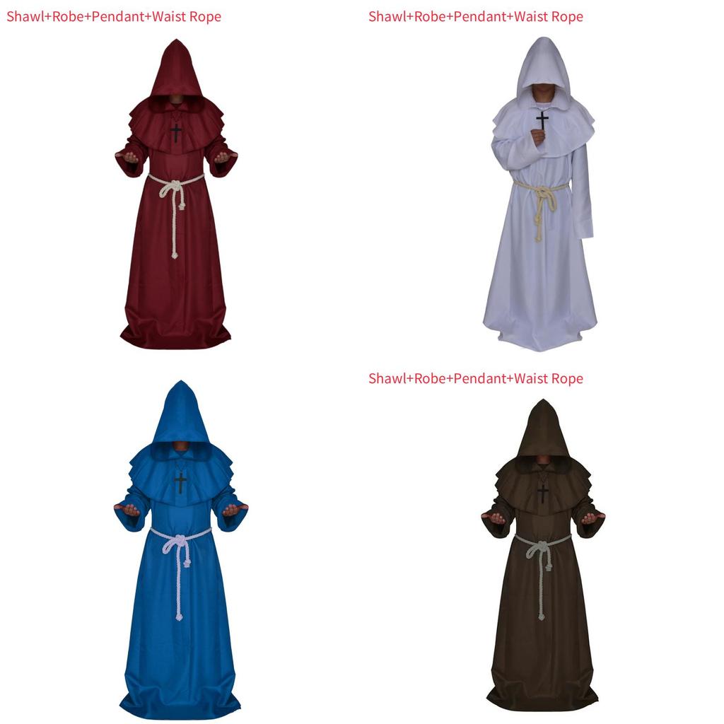 Средневековый Костюм Монаха Волшебника Жреца Комплект с Мантией и Шалью Для Косплей Мероприятий и Хэллоуина