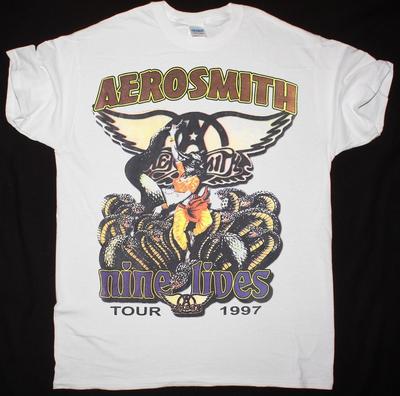 AEROSMITH ТУР NINE LIVES 1997 БЕЛАЯ ФУТБОЛКА Тарифы ВКЛЮЧЕНЫ Унисекс Футболка