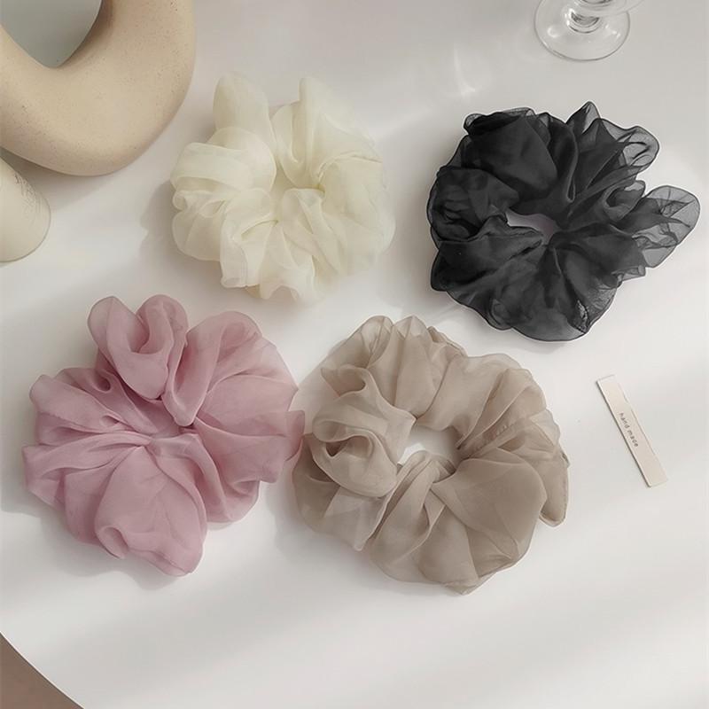 Однотонные большие резинки для волос из органзы, тонкая шифоновая веревка для волос, модная эластичная резинка для волос, милые аксессуары для волос