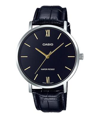 Casio Кварцевые часы черные x черный кожаный ремешок Overseas модель мужские MTP-VT01L-1B [Товар]