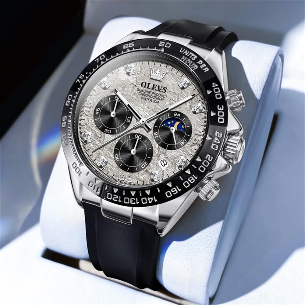 OLEVS Watch Stylish Business Watch Easy To Read Sports Popular Fashion Brand Analog Quartz Silica Gel Belt Chronograph Date Waterproof Gray Arm Watch