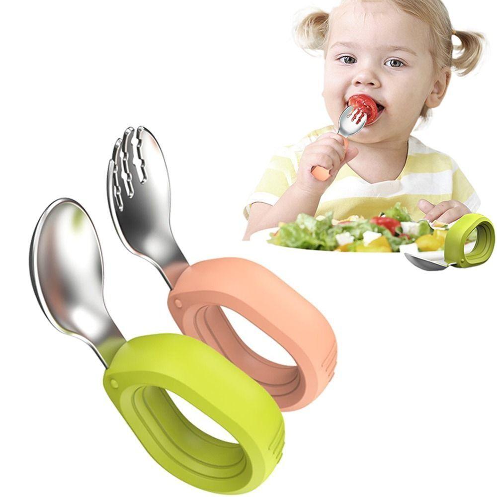 Anti-Choke Design Children's Tableware Set Silicone Handle Auxiliary Food Forks Training Children