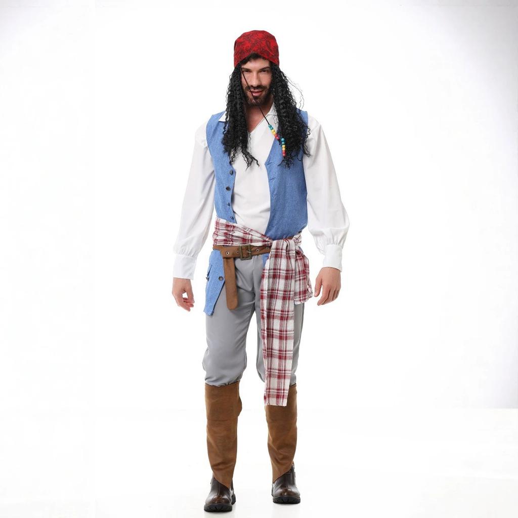 Halloween European and American medieval Caribbean pirates parent-child performance costume COS Captain Jack Blue pirate suit