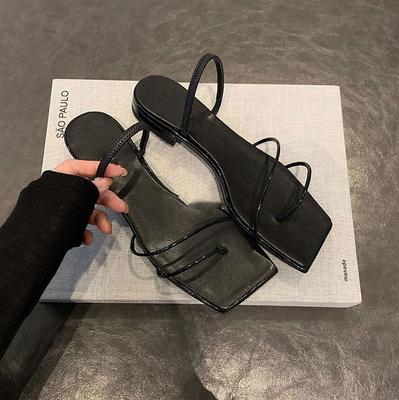 Французские сандалии на плоской подошве с квадратным носком и тонкими ремешками, шлепанцы-пинки, лето 2025, новые, сексуальные, универсальные