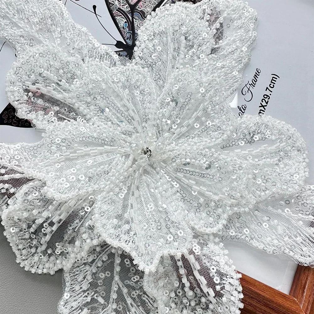 1 шт. блестки, бисер, 3D цветочные кружевные нашивки, многослойная аппликация, ткань для шитья, сделай сам, ручная работа, блестящее вечернее платье
