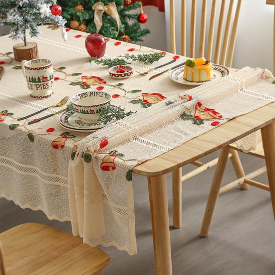 Кружевная скатерть с вышивкой Санта-Клауса и рождественского колокольчика, праздничная