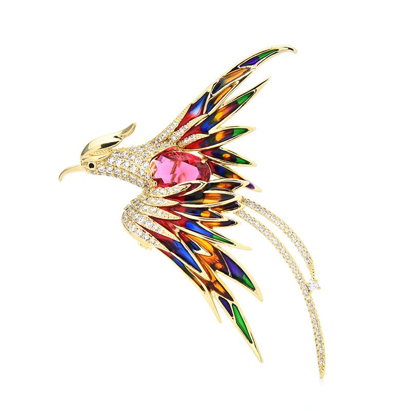 5 Colors Enamel Flying Beauty Phoenix Bird Brooches For Women Men Bird Party Office Brooch Pins Gifts