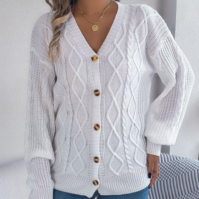 Autumn and Winter Casual V-neck Lantern Sleeve Cardigan Jacket Women Fashion Button Warm Knitted Cardigans Sweater Ladies Vintage Knitwear Coats 25137