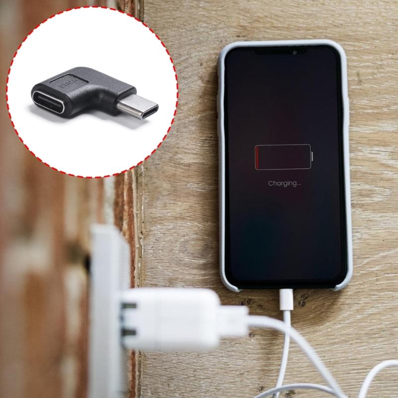 Прямоугольный разъем USB C папа-мама Адаптер с изгибом 90 градусов Скорость 10 Гбит/с Быстрая зарядка 5 А Широкая совместимость