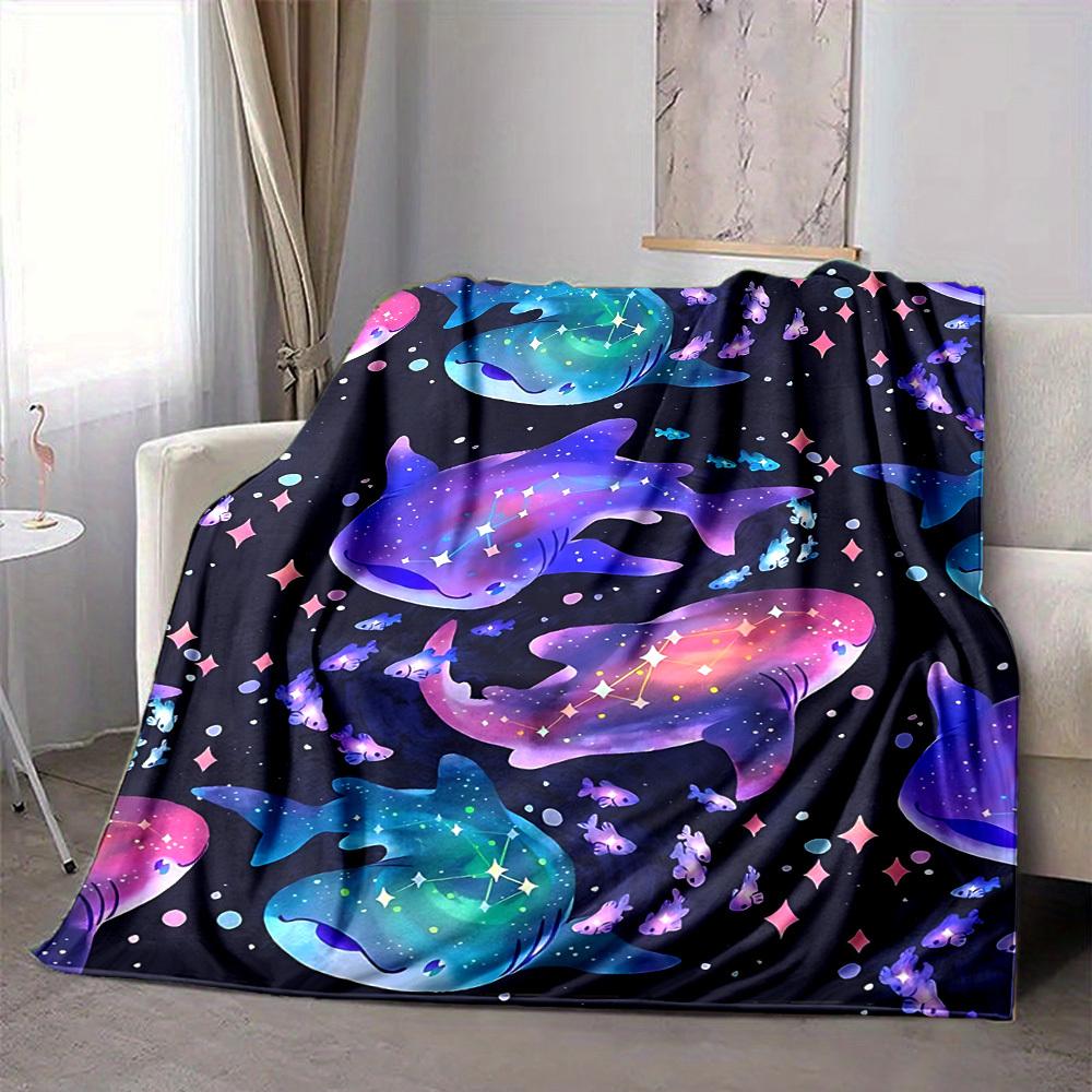 1pc Galactic Sharks Blanket, Lightweight Flannel Throw Blanket For Sofa, Bed, Travel, Camping, Living Room, Office, Couch, Chair, And Bed