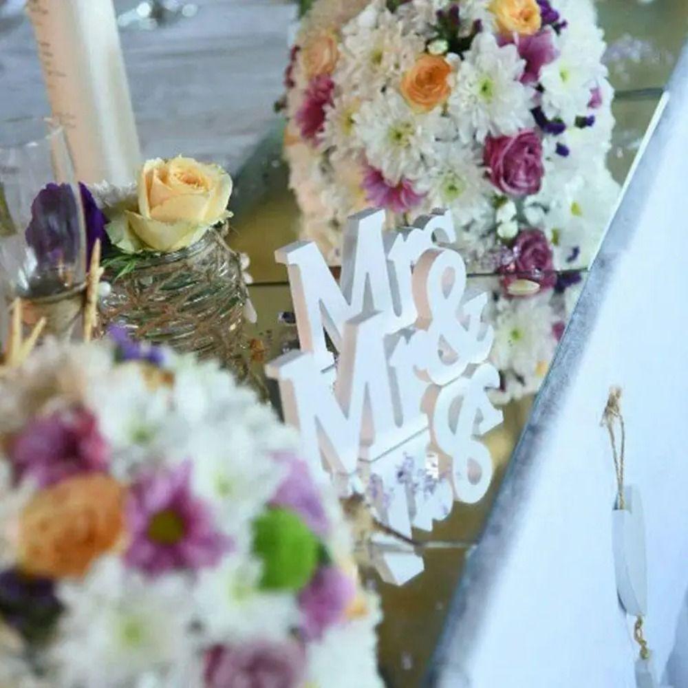 3Pcs/set White Desktop Ornaments Sign Decoration Props Mr & Mrs Wooden Ornaments Married Party
