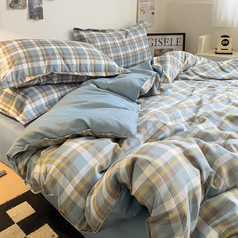 Набор из 4 предметов Класс А Материнский Младенческий класс Маленький Свежий Шлифованный Набор из 4 предметов Приятная к коже Простыня Стиранный хлопок Пододеяльник Общежитие Набор из 3 предметов