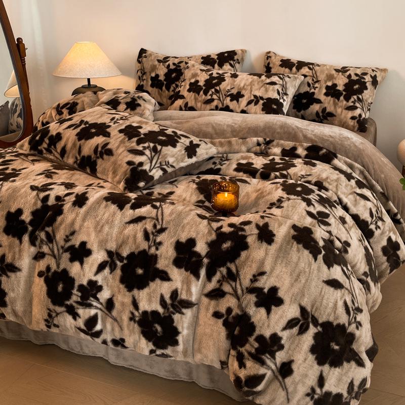 Luxury Rabbit Plush Milk Velvet Bed Set - Winter Warm 4-Piece: Thick Duvet Cover & Sheet
