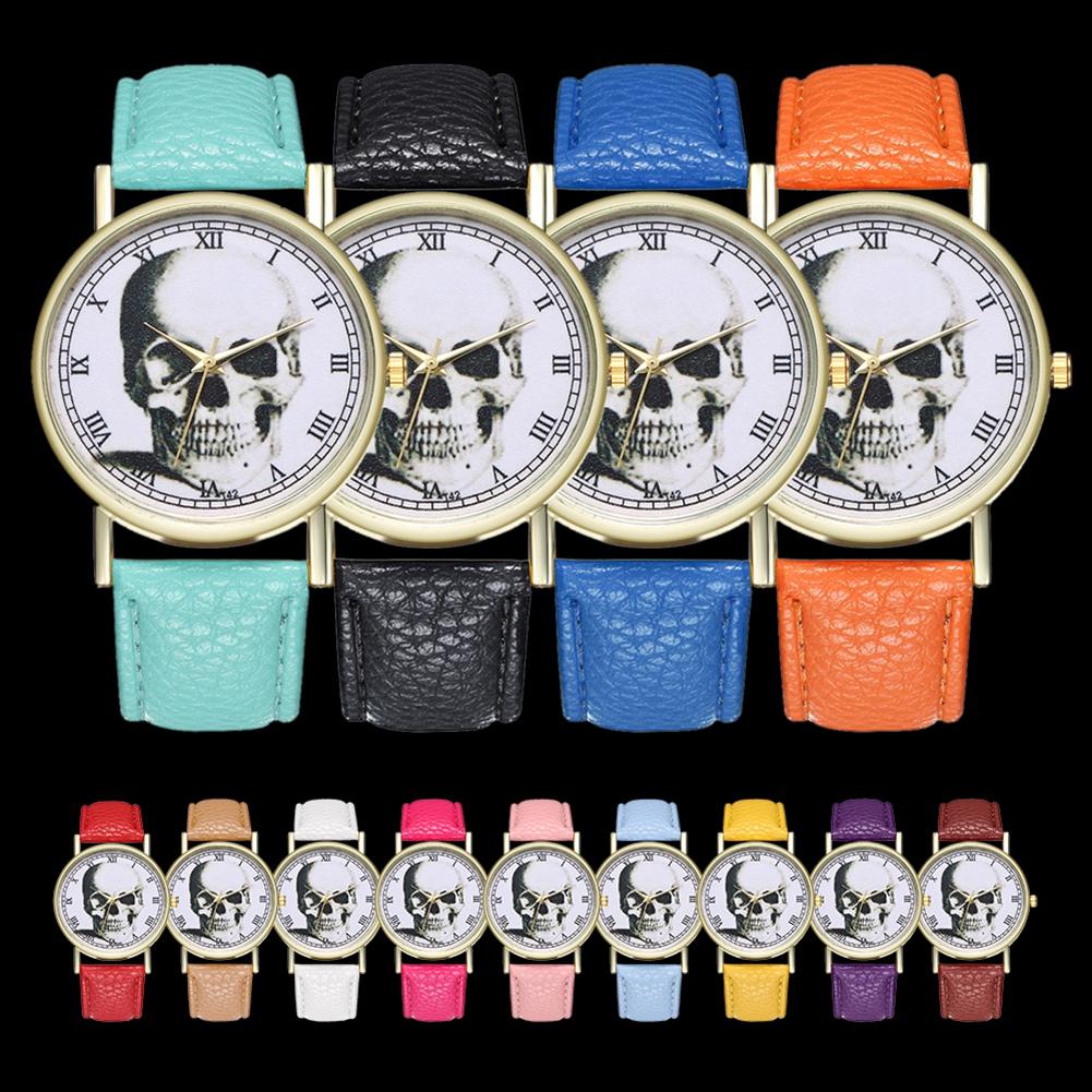 Модные женские мужские часы с черепом и цифрами, ремешок из искусственной кожи, повседневные кварцевые часы