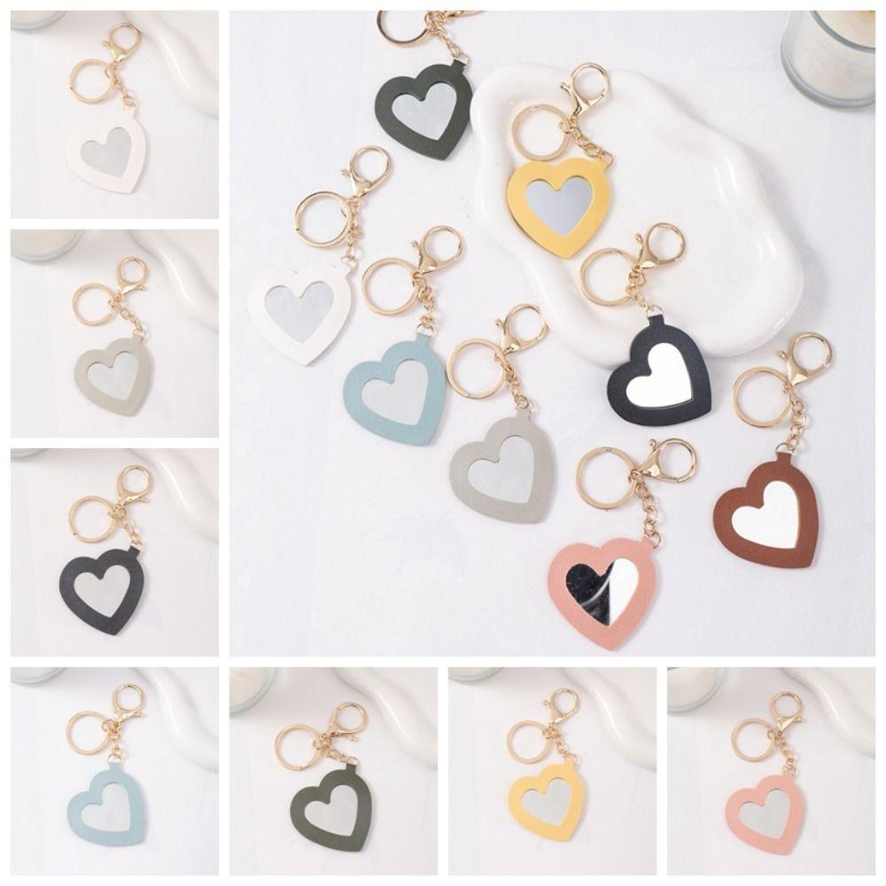 Leather Heart Cosmetic Mirro Keyring Trinket Makeup Mini Mirror Birthday Kids Gift