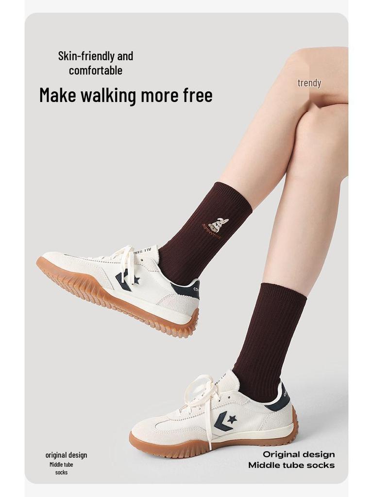 Женские носки до середины икры в стиле колледжа эпохи Возрождения, однотонные с вышивкой панды, тонкие и дышащие для весны и осени