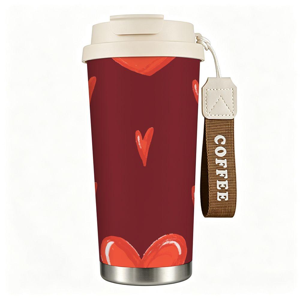 Red Heart Pattern Stainless Steel Insulated Coffee Tumbler Double Walled Vacuum Thermal Cup Reusable Travel Mug for Hot Cold Drinks Gift Idea