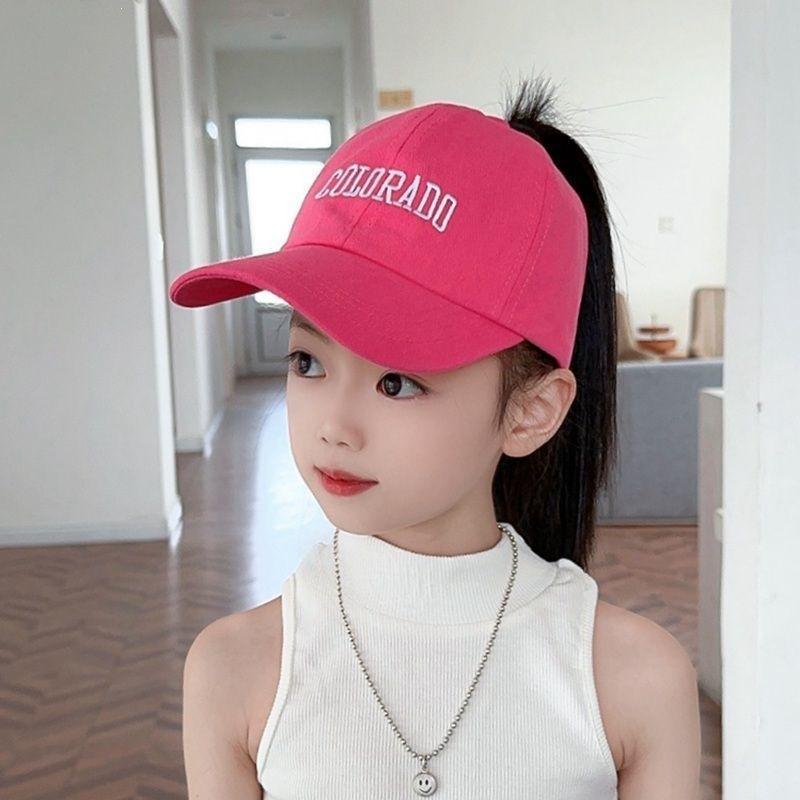 Детская бейсболка с открытым верхом для девочек, летняя, для хвоста, солнцезащитная, с вышивкой букв, дышащая, с козырьком-уточкой