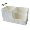 Office Supplies Organizer Desktop Storage Box with Three Compartments Vertical Stripes Plastic Makeup Brush Holder Organizer Space Saving Container