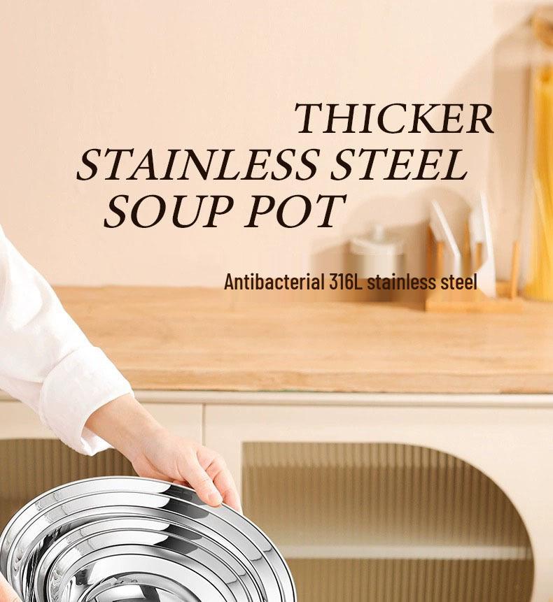 Food Grade 316 Stainless Steel Deep Round Bowl with Beveled Edge - Anti-overflow, Perfect for Soup and Rice