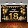 2D Black Gold 18th Birthday Photography Backdrop with Feliz Cumpleaños