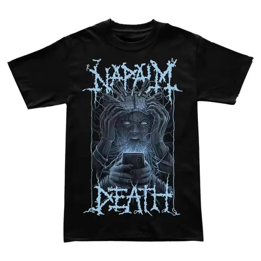2025 Новая футболка Napalm Death Grinding Heavy Metal Хлопок Круглый вырез Уличный Хип-хоп Стиль Топ Ретро Удобная Уличная футболка