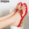 Women's Flip-flops Summer Flat Bottom Low Heel Sexy Fashion Outdoor Versatile Rhinestone Leather Beach Slippers Sandals Rubber EVA Material