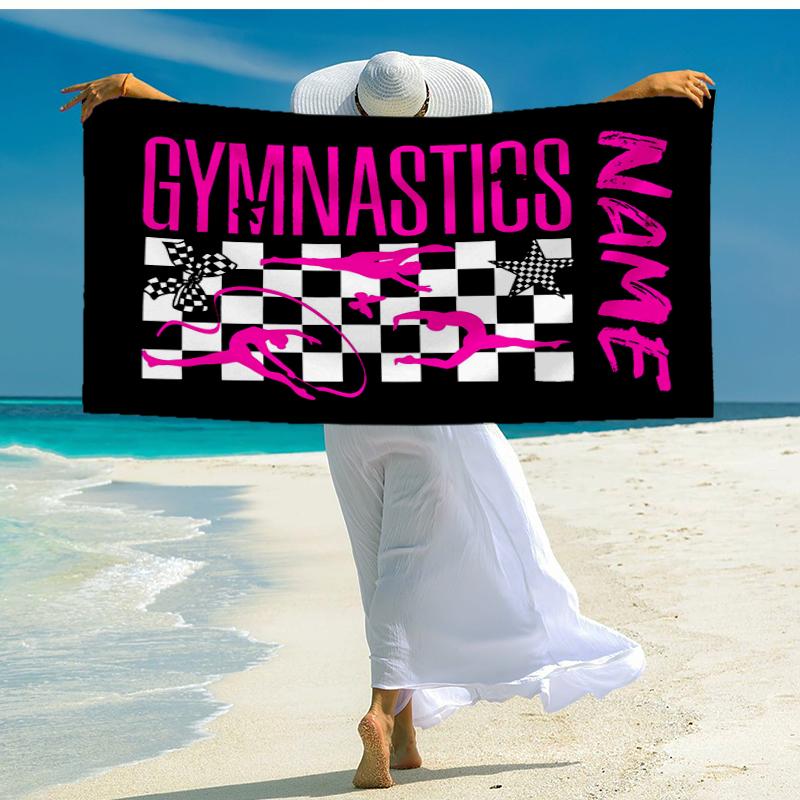 Custom Name Ultra-Soft Beach Towel with gymnastics Theme,Ideal for Pool - Camping, Diving - Perfect Travel Essential, Vibrant Beach Towel.