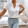 Женские модные повседневные летние весенние однотонные блузки и рубашки с v-образным вырезом и короткими рукавами с принтом